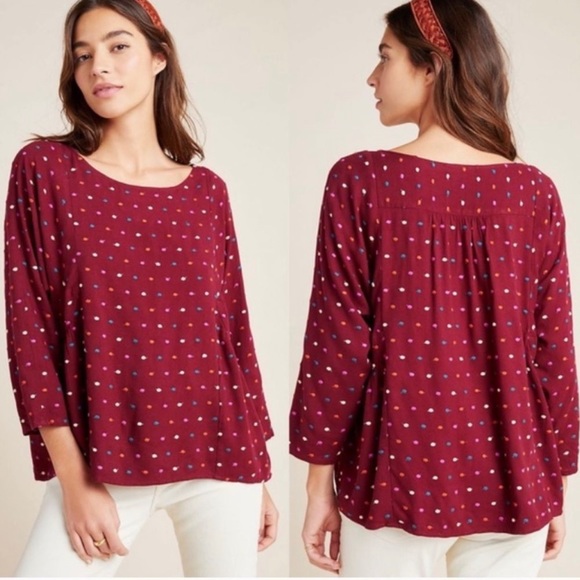 Maeve by Anthropologie Dottie Embroidered Top Red Size L NWOT - Picture 2 of 9